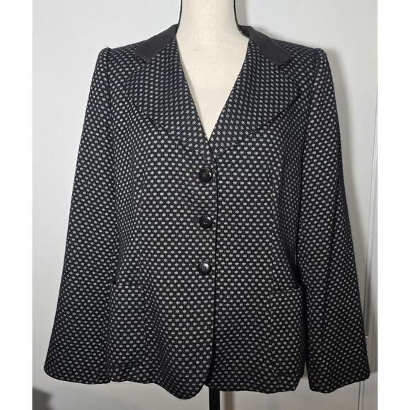 Armani Collezioni Womens Single Breasted Wool Blend Blazer Size 14 Black Gray - Picture 1 of 9